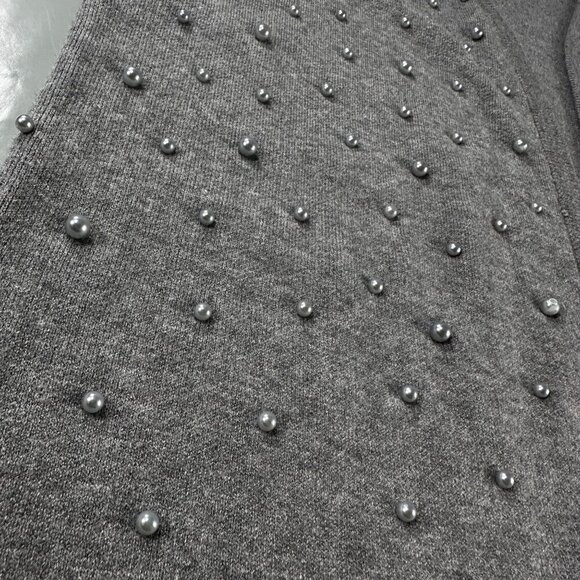 Christine Phillipe Pearl Studded Cardigan Women Sweater Balloon Sleeve Knit Grey - Picture 7 of 16